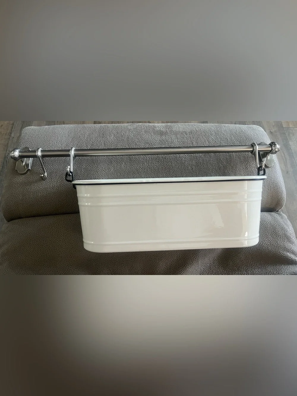 IKEA White Enamel finish ~Wall-Mount Planter with brushed Silver Rail & Hooks